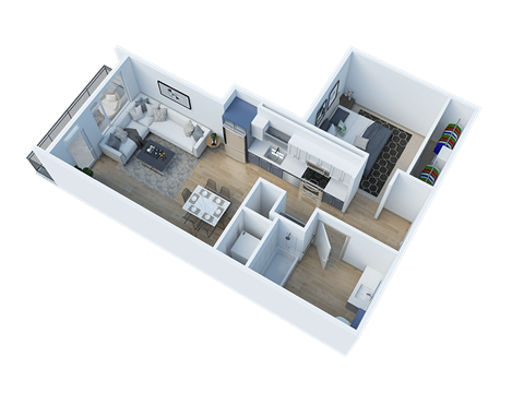Floor plan for 1 bed, 1 bath, 645 sqft
